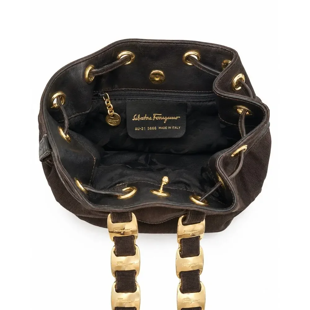Vintage 1990s Salvatore Ferragamo Vara Grosgrain Chain Backpack Italy
